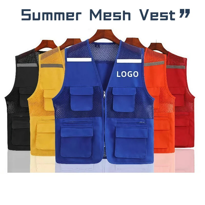 2026 Printing Logo Breathable Men's Summer Mesh Vest Photography Work Multi-Pockets Outdoors Journalist's Vest Sleeveless Vest
