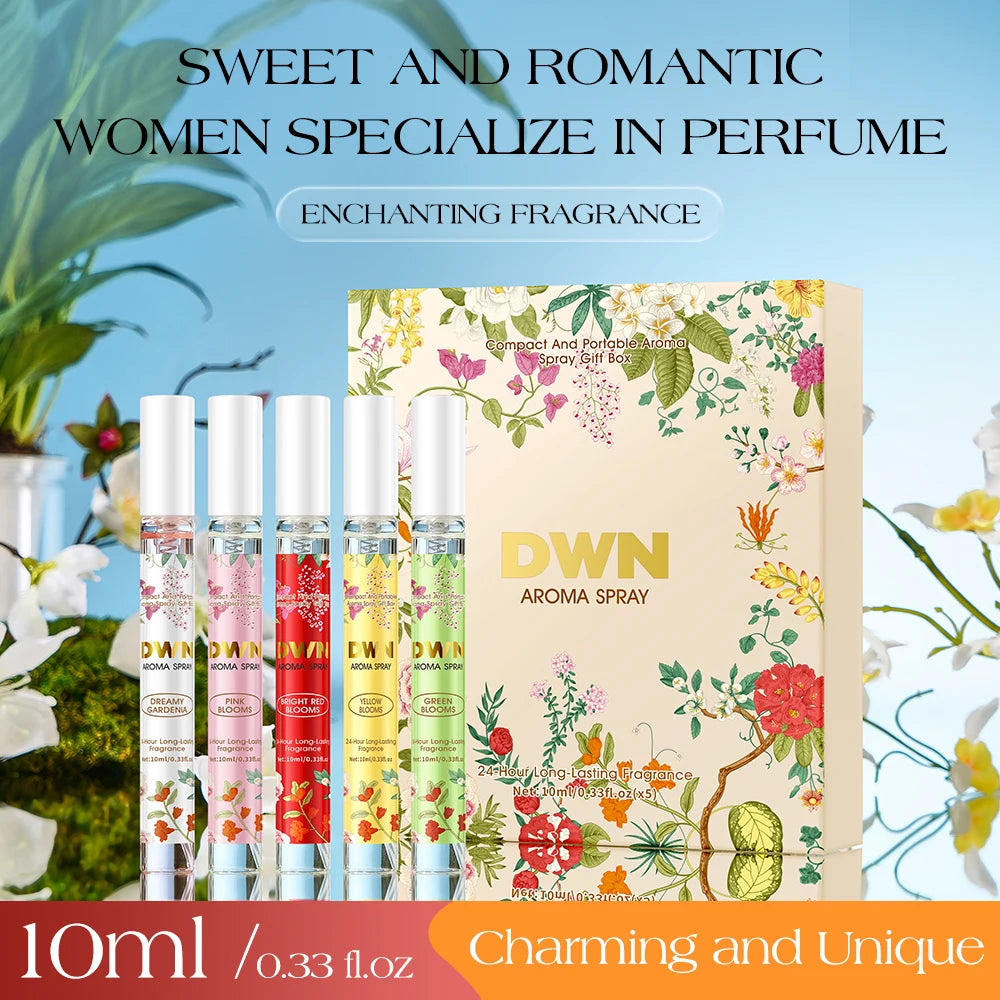 5-Piece Alcohol-Free Festival Flower Perfume Gift Set, Lasting, Charming Fragrance Spray (for Men and Women) 10ml