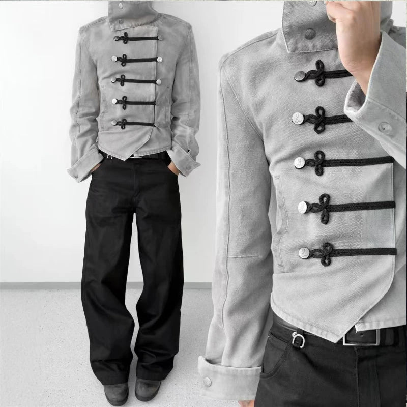 Mens Jacket Napoleon Y2K Streetwear Button Up Harajuku Unisex Oversized Gothic Punk Hip Hop Long Sleeve Subculture Fashion New