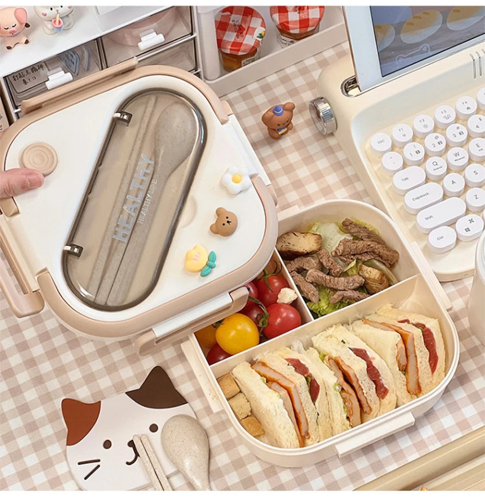 New Kawaii Lunch Box For Girls Portable School Kids Plastic Picnic Bento Box With Compartment Microwave Food Storage Containers