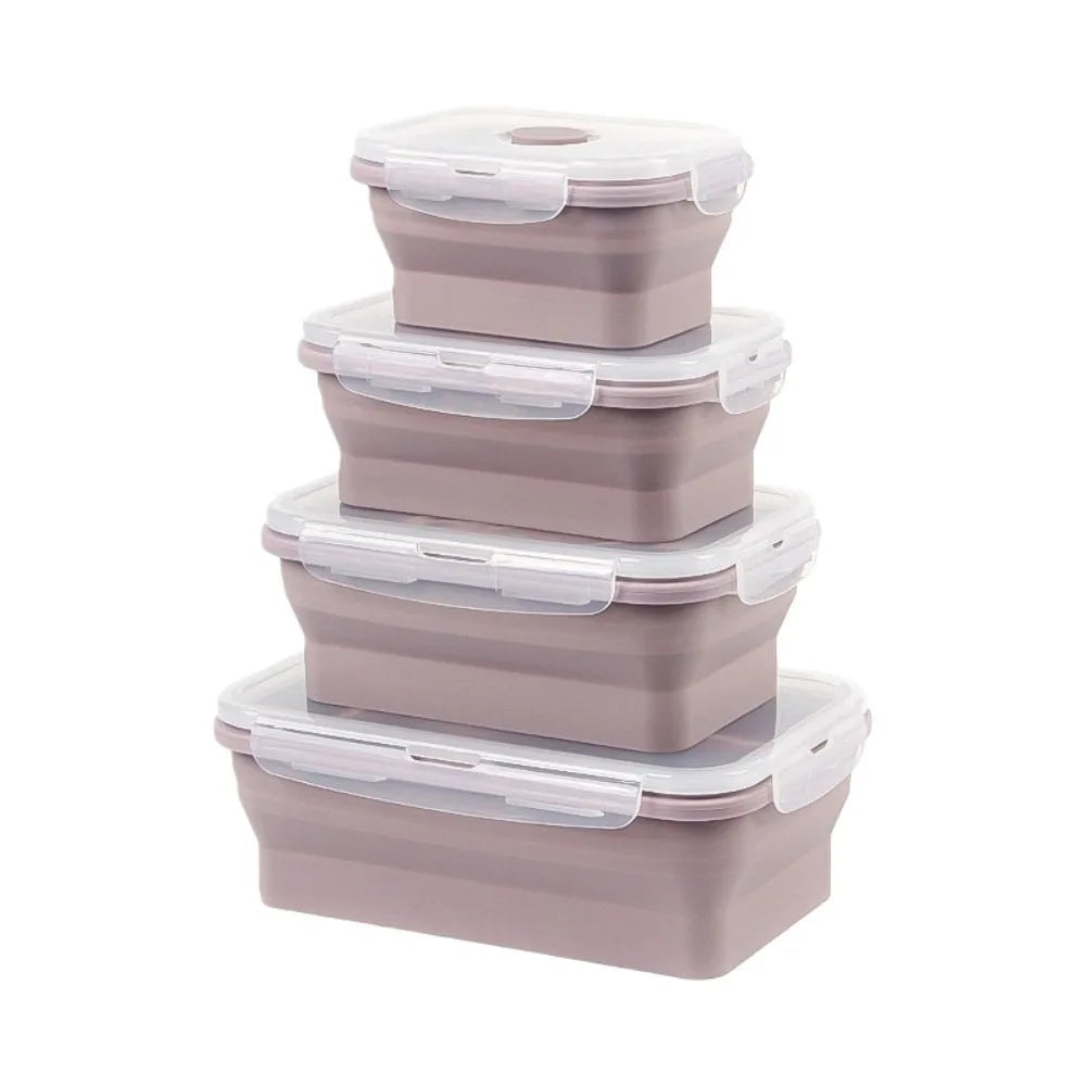 4pcs Microwaveable Silicone Lunch Box Large Capacity Rectangular Food Storage Container with Lid High-temperature Resistant
