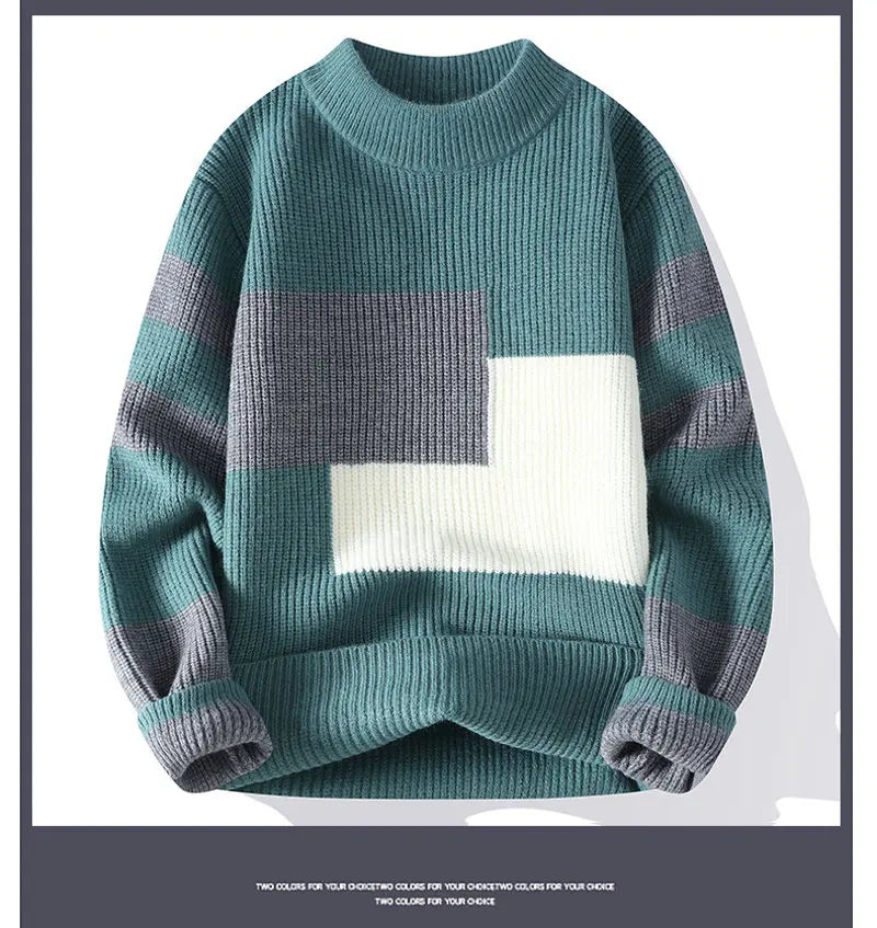 Winter Fashion Sweater Men Patchwork Casual Knit Pullovers Mens Thick Warm Harajuku Loose Knitted Sweaters O-Neck Streetwear Man