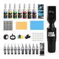 GOLDPLUME Wireless Black Square Tattoo Machine Kit with 10 Cartridges 7-Color Ink Full Accessories for Beginners Pros
