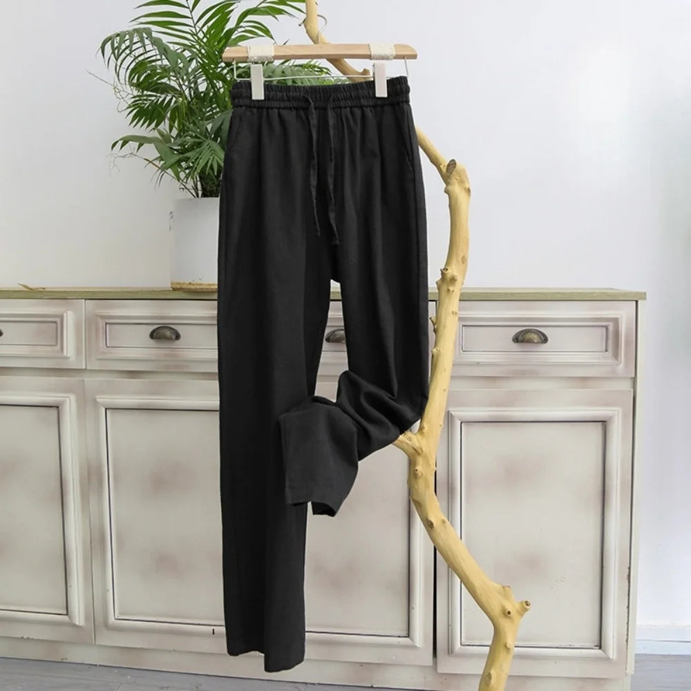 Summer Men's High-Grade Linen Pants Loose Comfortable Breathable Fashion Solid Color Casual Straight Leg Cotton Hemp Trousers