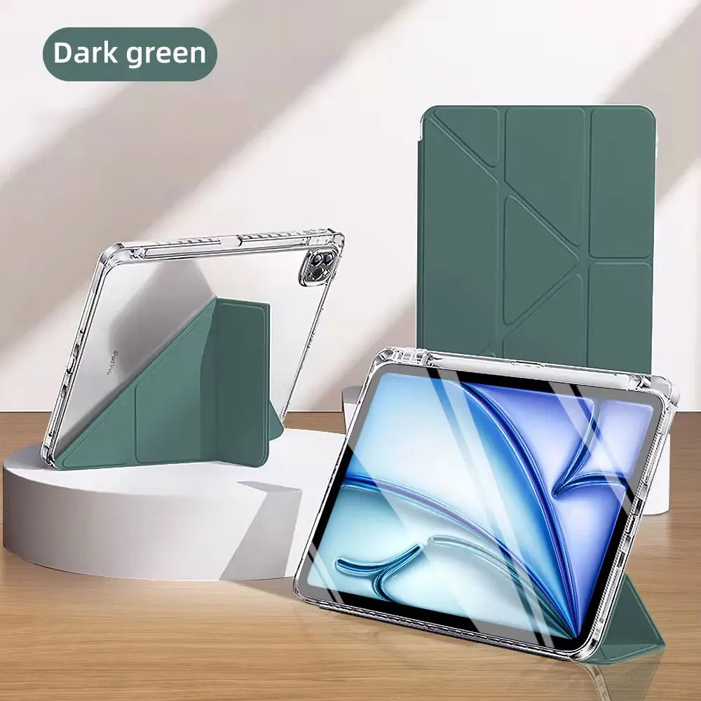 Y-Fold Case compatible with iPad 11 10 9 8 7 Air10.9 11 13 inch /Mini 6 7th Gen / Pro 11 12.9 inch Crystal Clear with Pen Holder