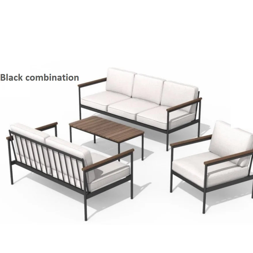 Black Three-seater Villa Courtyard Leisure Sun Terrace Outdoor Sofa Combination Outdoor Furniture Sofa
