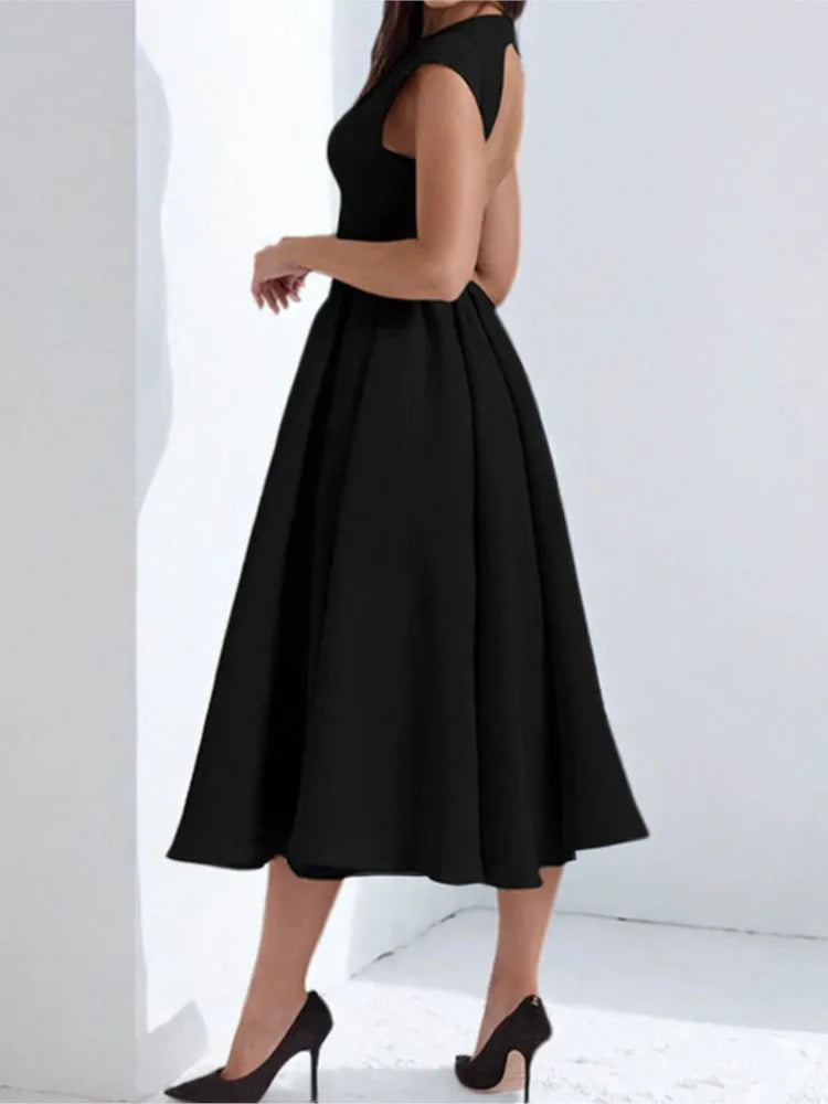 Summer French Pure Lust Fashion Dress Women's Temperament Elegant Solid Color Waist Slim High Waist Sleeveless Back Hollow Dress