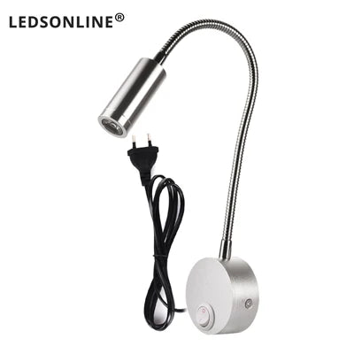 Wall Lmap Sconces Clamp light 3W Bedroom Lamp on/off Switch White Silver Black Flexible Gooseneck home bedside reading lights