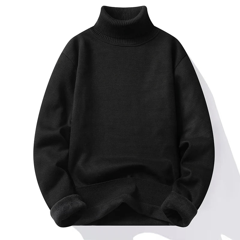New Autumn Winter Turtleneck Sweaters Men Slim Knitted Pullovers Mens Solid Color Casual Knitwear Sweaters Fleece Warm Pullovers