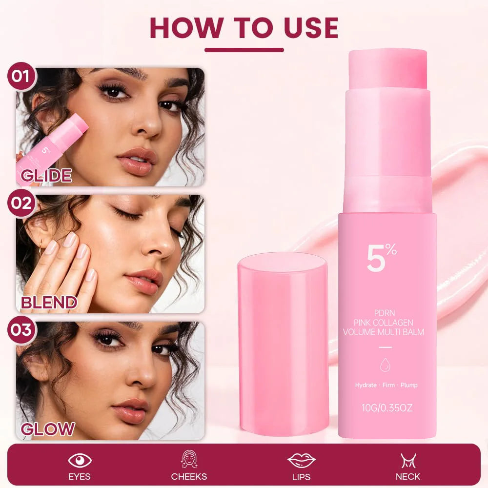 PDRN Pink Collagen Volume Multi Balm Stick – Hydrating Multi Care Stick for Face, Eye & Lip, Fine Line & Wrinkle Care K-Beauty