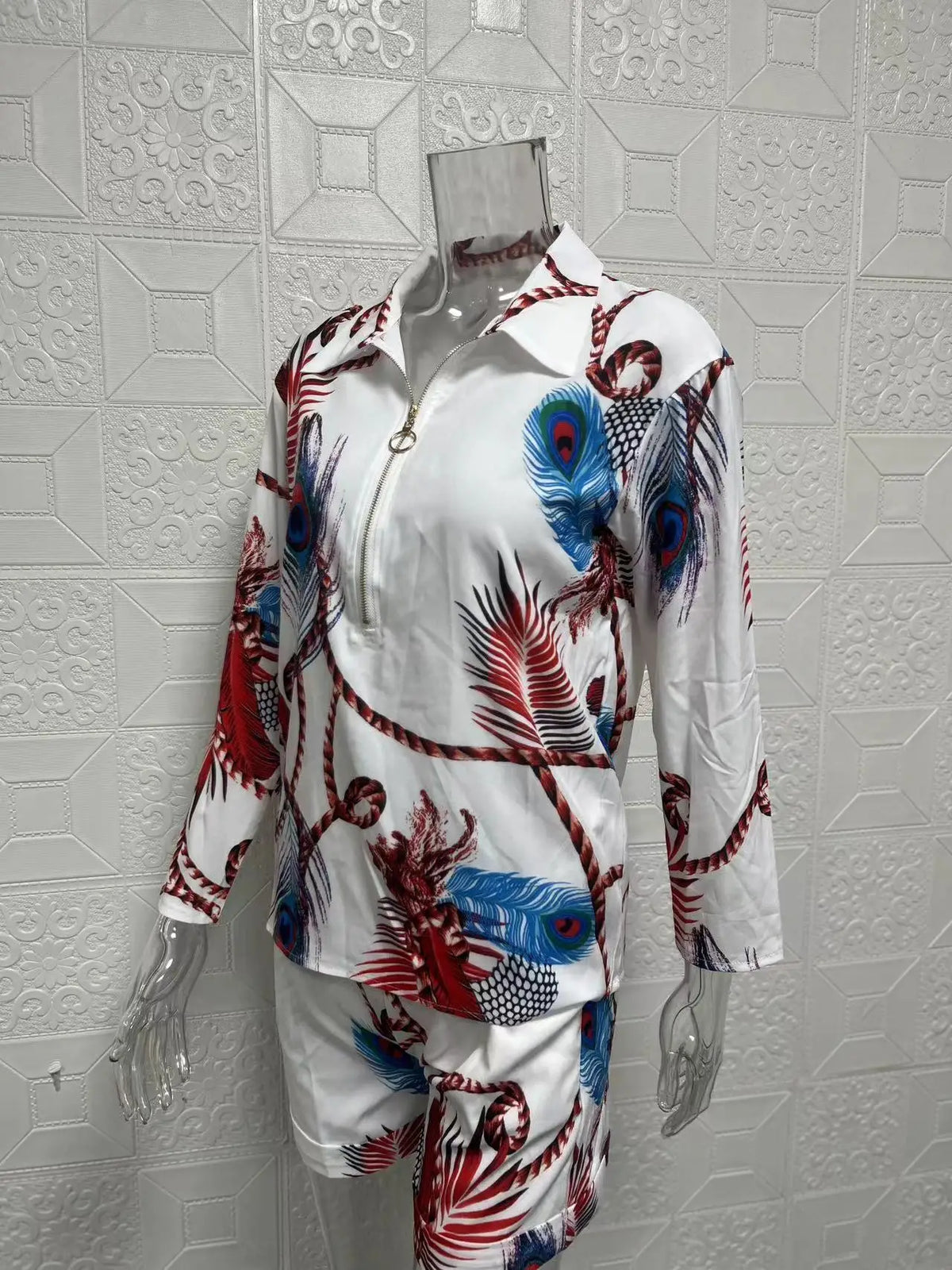 Summer Women's Letter Print Shirts Two Piece Sets Casual Turn-down Neck Long Sleeve Zipper Blouses Shorts Suits Loose Streetwear