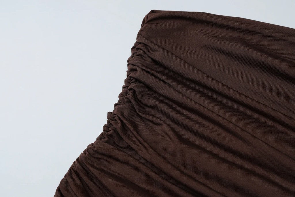 Dulzura One-Shoulder Long Sleeve Slim Fit Ruched Long Dress Women'S Solid Sexy Elegant Clothes Evening Party Club Autumn Clothes