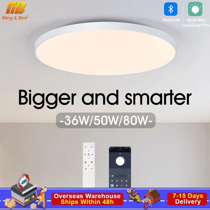 MING&BEN Smart LED Ceiling Lamps 18.5in Round Modern LED Ceiling Light With APP Remote Control Dimmable For Bedroom Living Room