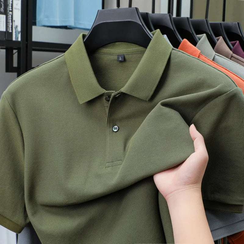 100% Pure Cotton Boutique Short-Sleeved High-End Men's Polo Shirt Summer High-Quality Solid Color Tops Business Casual T-Shirt
