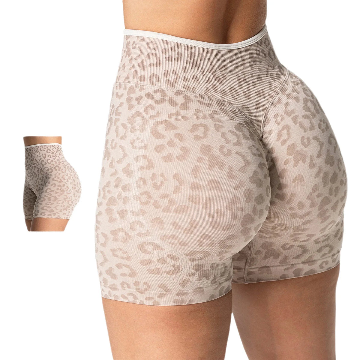 Custom LOGO women's hot-selling in high waist belly leopard print  colors seamless yoga hip lift tight running sports shorts
