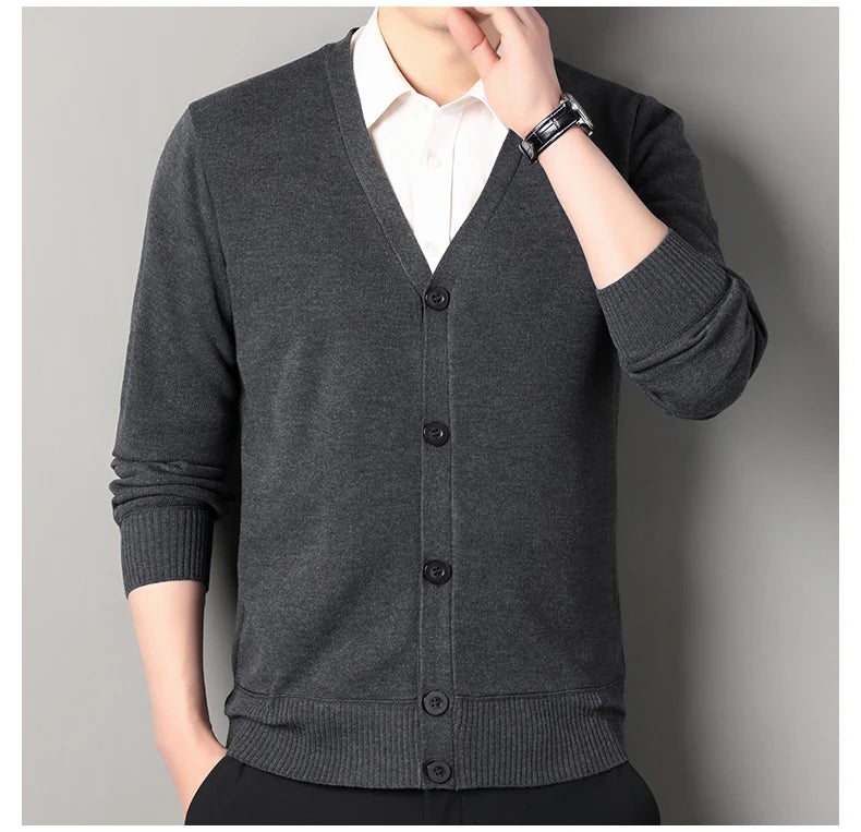 Men's Smart Casual Cardigan V-neck Sweater Men's Autumn Winter Clothes Button Knit Cardigans Mens Knitting Sweaters Outwear