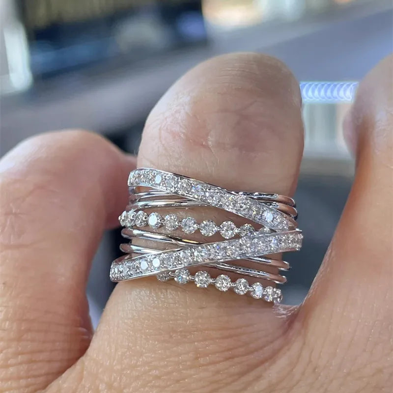 CAOSHI Silver Color Cross Design Rings for Women Brilliant Cubic Zirconia Party Jewelry Elegant Accessories Daily Wearable Ring