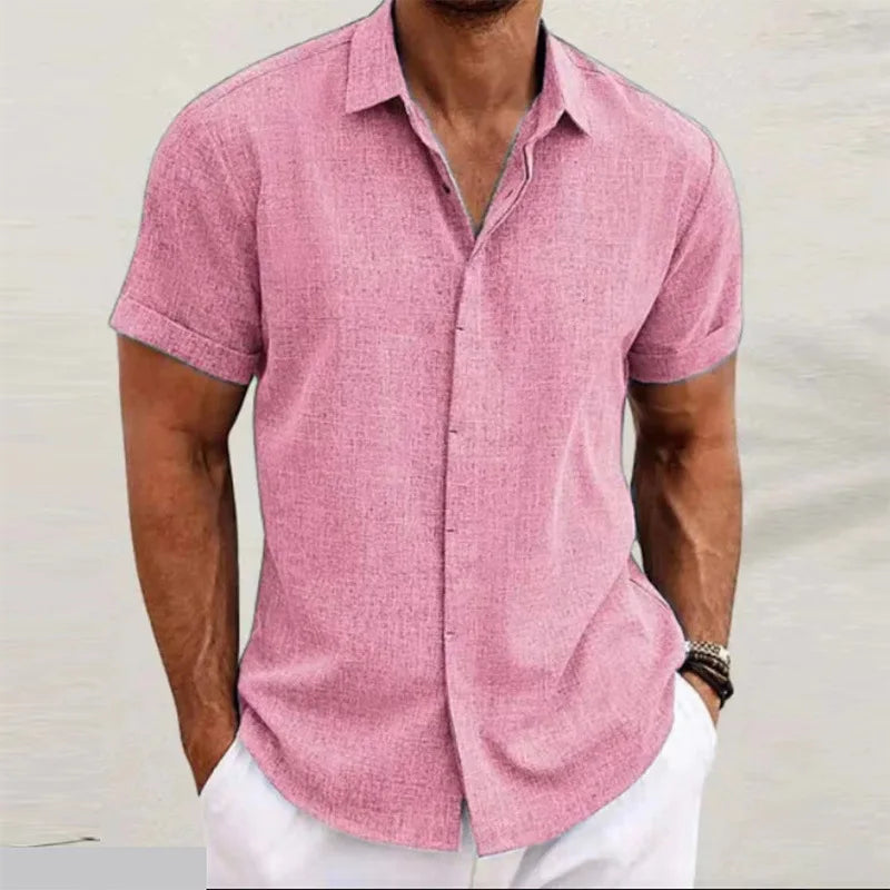 Men's Cotton Linen Short Sleeved Shirt Summer Casual Camisas Harajuku Blusas Mens Shirts Fashion Tops Men Clothing Streetwear