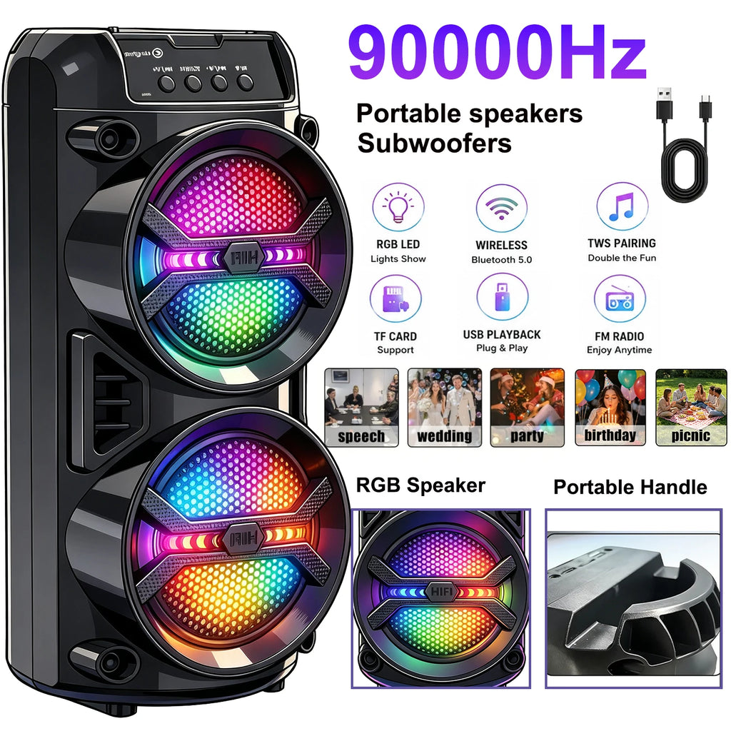 Portable PA Amplifier Wireless Speaker with RGB Lighting, Lightweight Subwoofer And Convenient Speaker, Supports FM Radio,