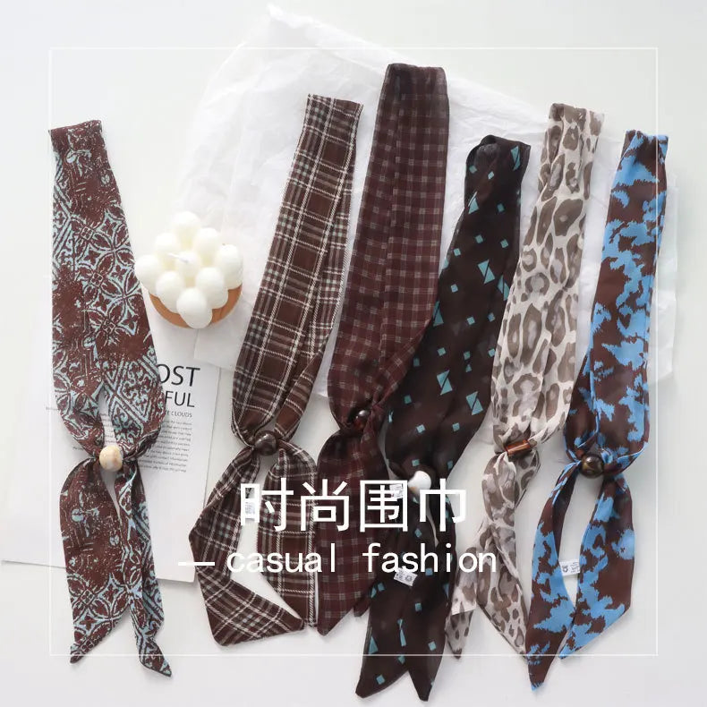 Retro Maillard Brown Floral Scarf Fashionable Old Money Style Light Luxury High-Grade Temperament Small Square Towel Lazy Scarf