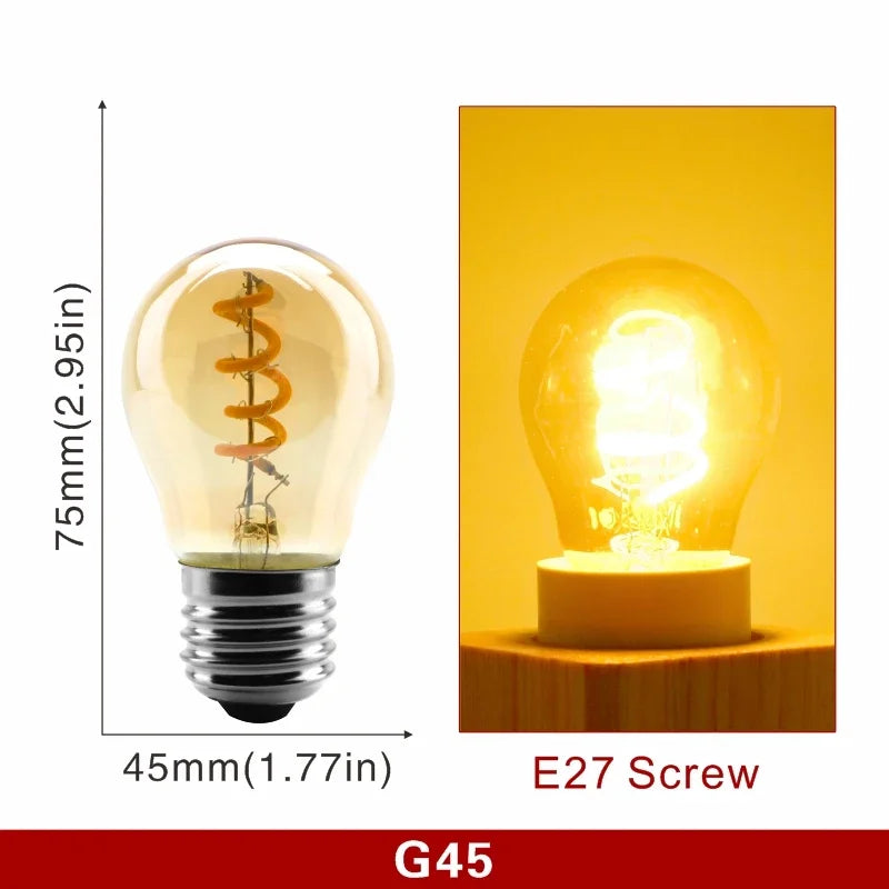 E14 E27 Retro LED Spiral Filament Light Bulb 4W Warm Yellow 220V C35 A60 T45 ST64 T185 T225 G80 G95 G125 Vintage Edison Lamp