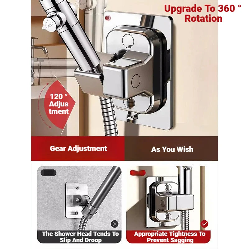 Self Adhesive Wall Mount Shower Head Holder Rotatable Adjustable Handheld Bracket Bathroom Accessory