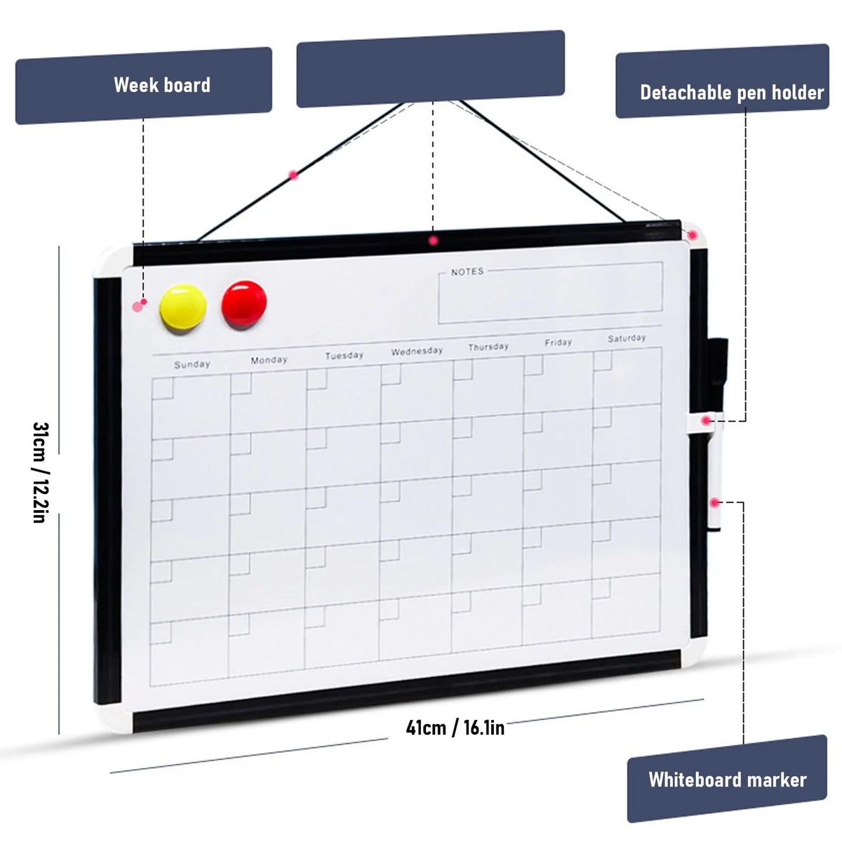 Monthly Calendar Dry Erase Whiteboard Replacement Magnetic Calendar White Board Easy To Write Practical Lightweight for School