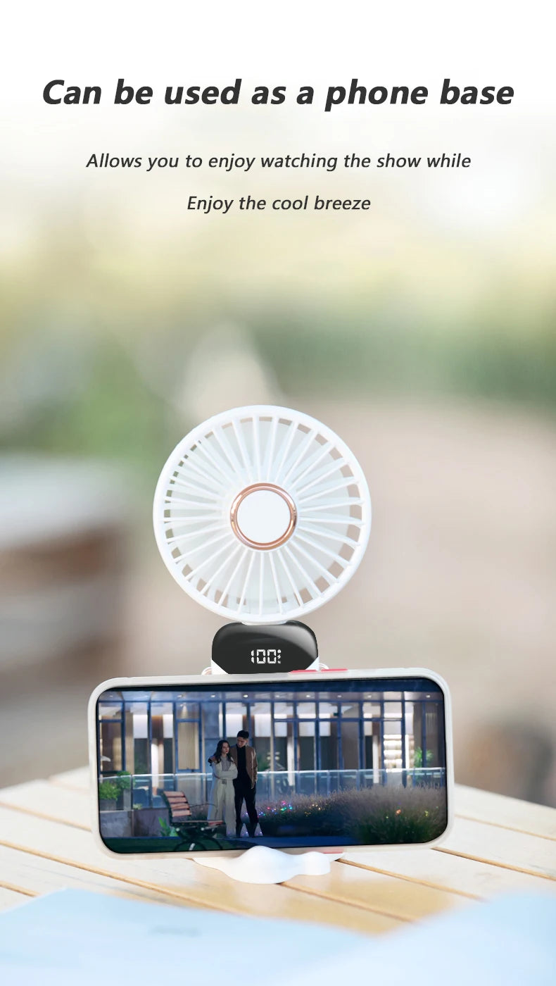 New Portable Hand-Held Fan Office Desktop Multifunctional Folding Double-Headed Small Electric Fan With A Neck Lanyard
