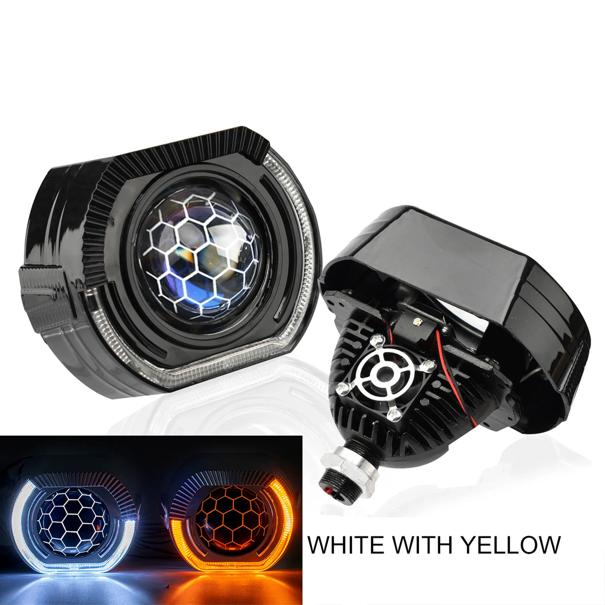 120W 2PCS 3.0 Inch Blue Honeycomb Bi LED Projector Lens Retrofit H1 H4 H7 H11 Universal Car Headlamp Retrofit Styling 6000K
