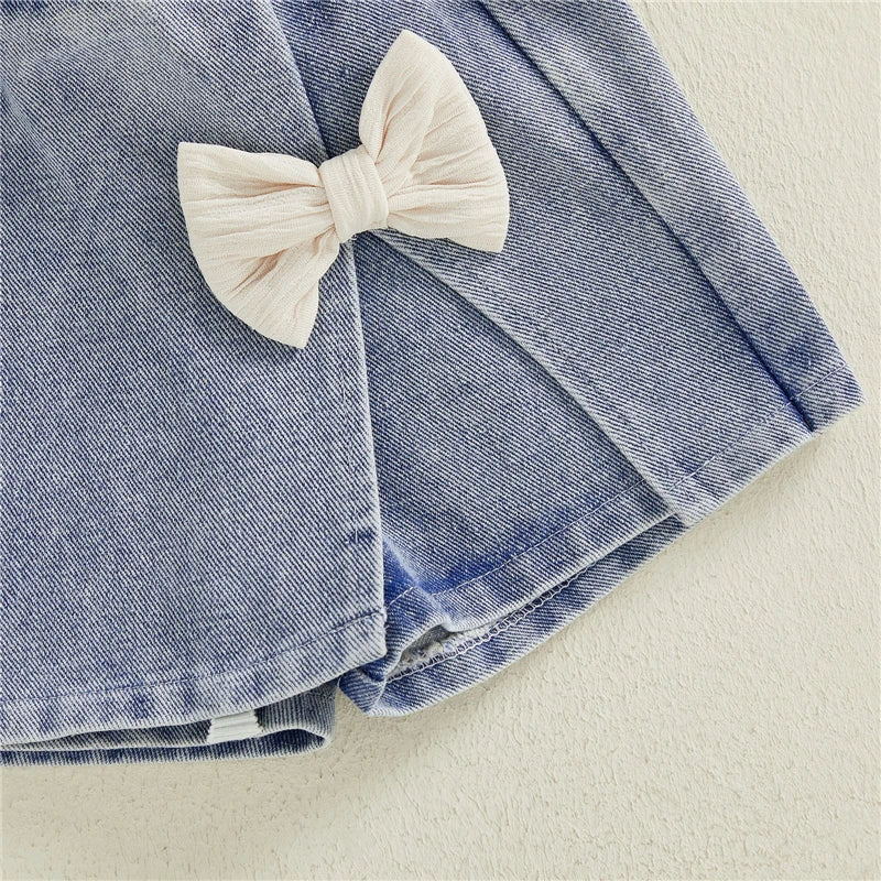 Toddler Kids Girls Clothing Set Strawberry Crochet Cami Tops and Bow Denim Skorts Jeans Outfits Set Clothes Children's Set