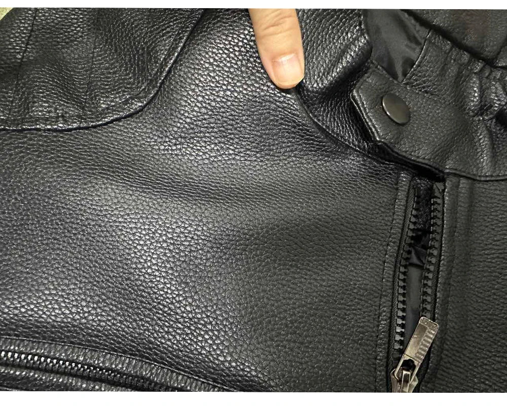 New Vintage Black Leather Jacket Natural Cowhide Men Motorcycle Biker Coat Mens Slim Calf Skin Coat