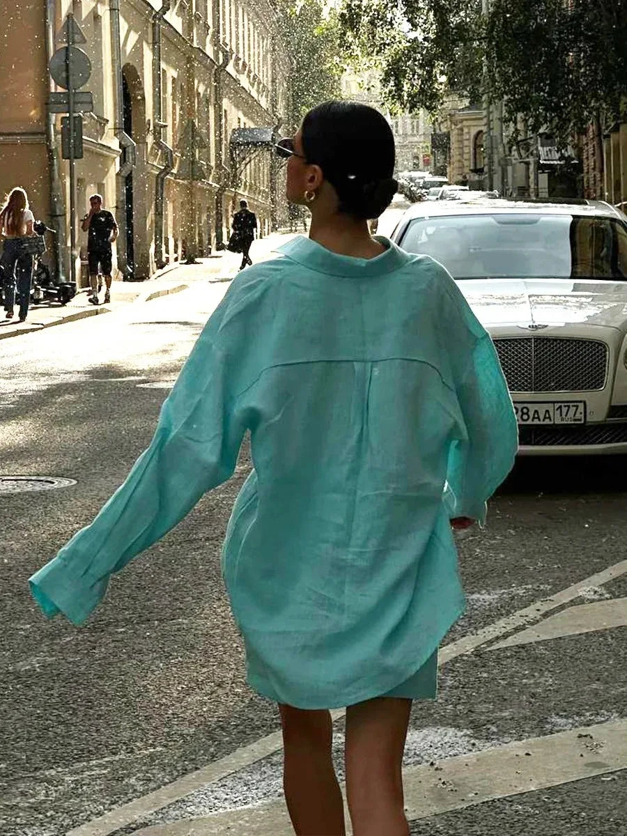 Women 2 Piece Shorts Set Casual Solid Loose Holiday Tracksuit Long Sleeve Cardigan And High Waist Female Shorts Sets 2025 Summer