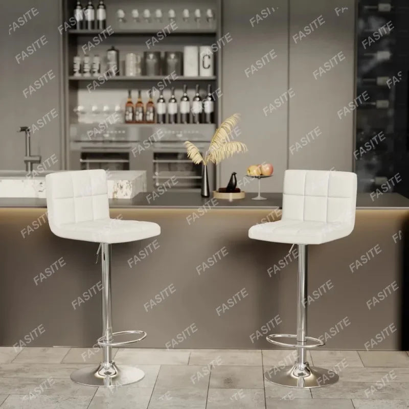 Nordic Modern Square PU Leather Swivel Adjustable Bar Stool, Set Of 2, Bar Stool For Kitchen Counter,Gray