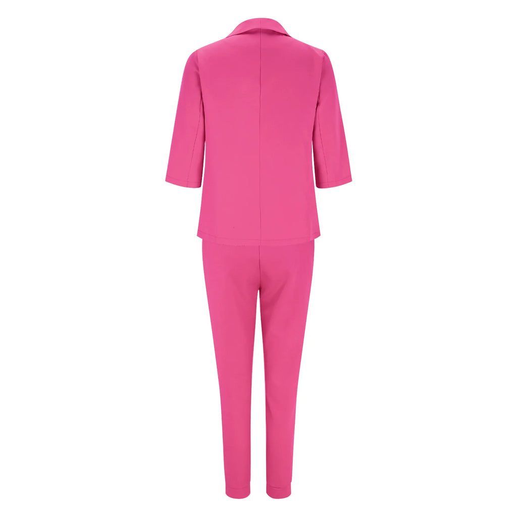 2024 Women's Two Piece Pant Suit Set Outfits Spring Autumn Turn Down Print Blazer Coat Drawstring Pants Suit Women Casual Sets