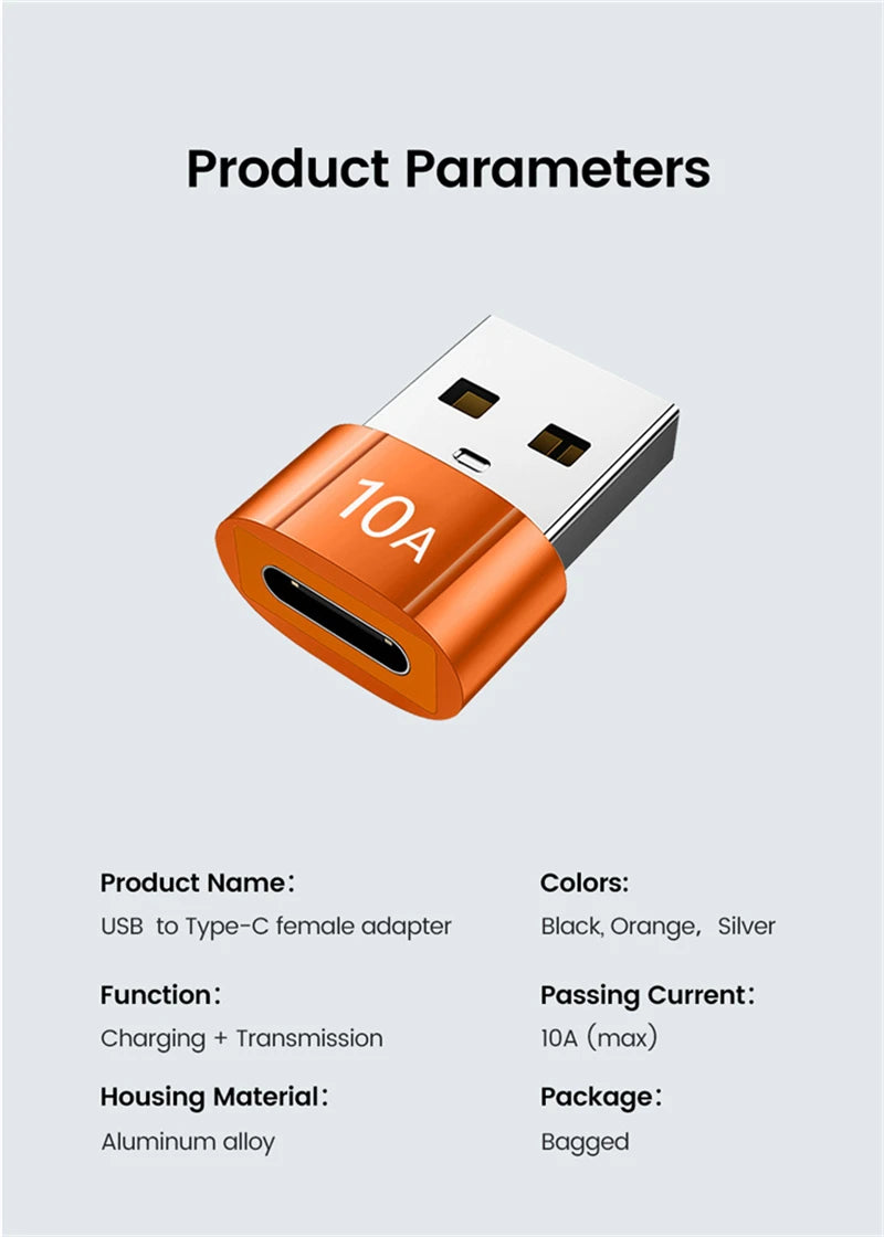 6pcs 10A OTG USB 3.0 To Type C Adapter USB Female To Type c Male Fast Charging Converter USB to Type C OTG For Xiaomi Laptop PC