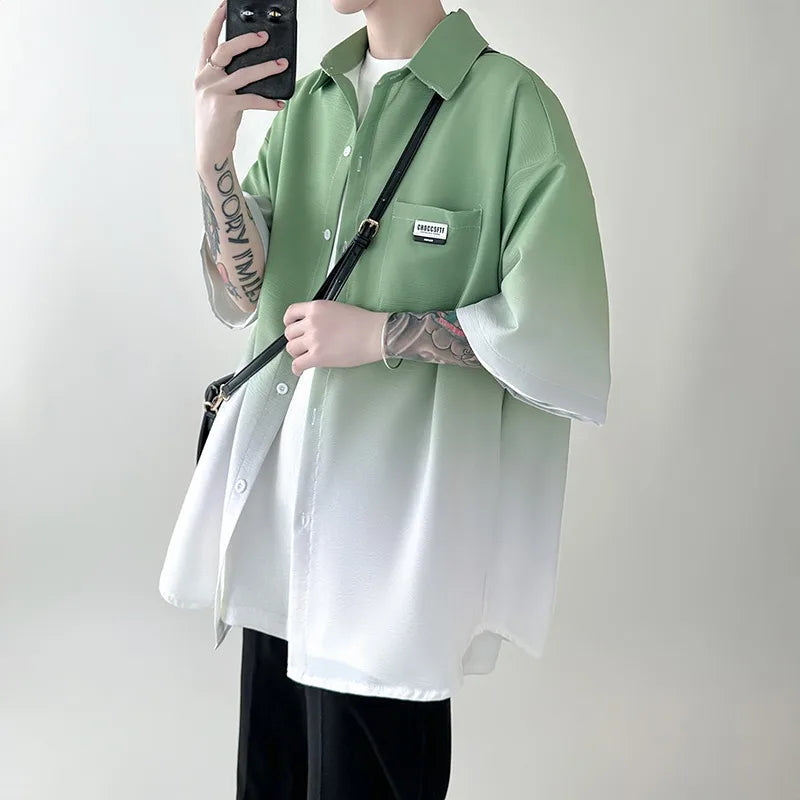 New Shirts for Men Patchwork Graphic T-shirts Men's Clothing Summer Casual Short Sleeved Daily Street Tops Loose Oversized Shirt