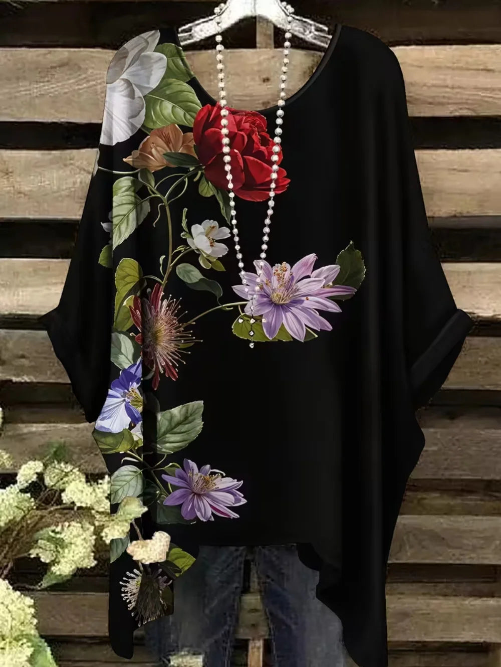 Bohemian Chic Women's T-Shirt Vintage Floral Graphic O-Neck Pullover Short Sleeve Tees Oversized Irregular Hemline Y2k Clothes