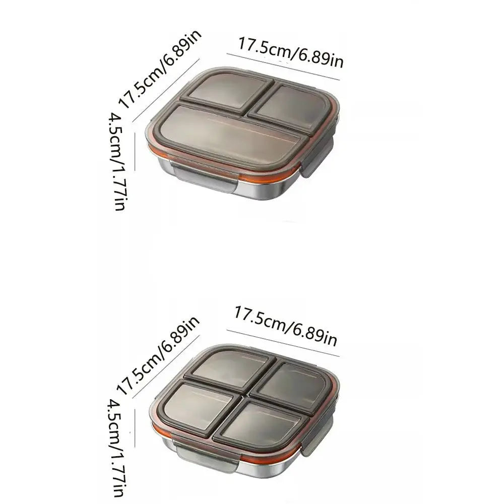 3/ 4 Grids Stainless Steel Lunch Box Reusable Sealed Food Container Leak Proof 600ml Capacity Student Meal Plate Microwave Oven