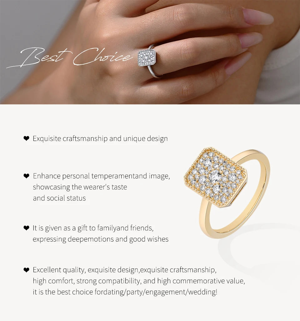 ATTAGEMS Original DVVS1 Moissanite Rings Rectangular Design forWomen 925 Sterling Silver White Gold Engagement Ring Fine Jewelry