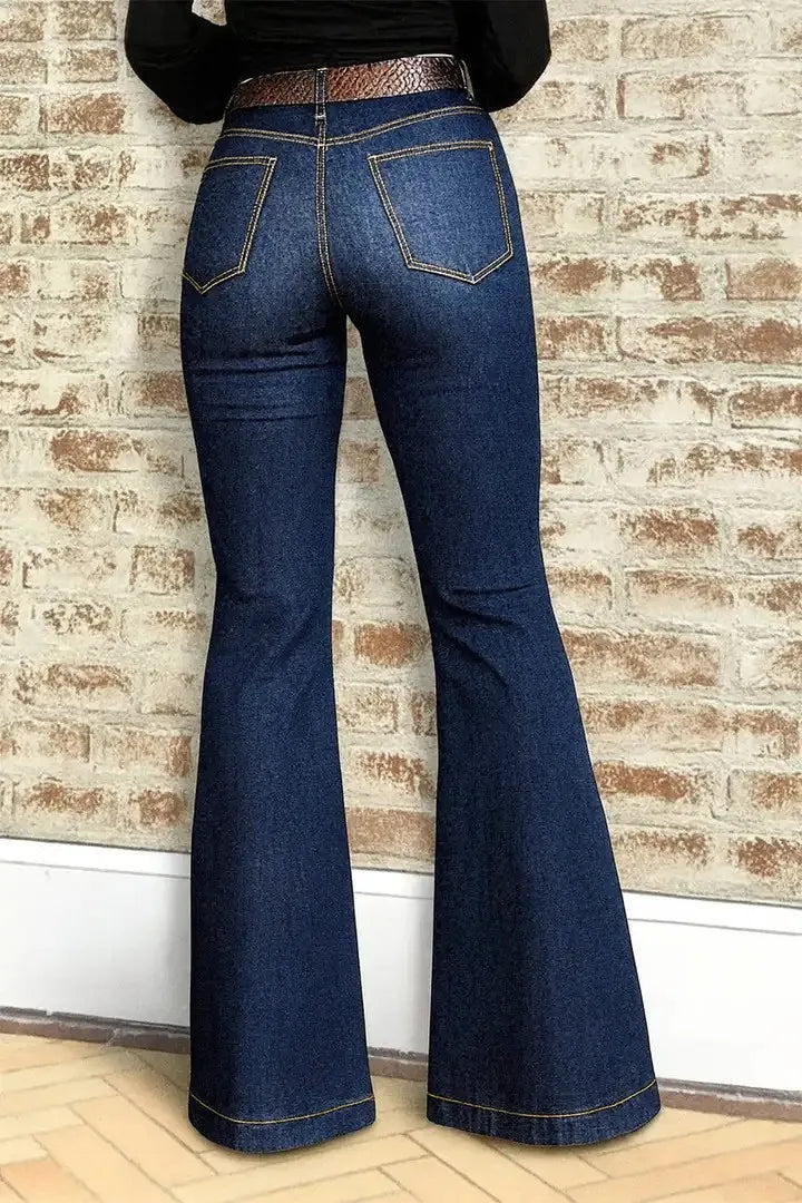 High Waist Flared Jeans Street with Flared Leg Stretchy Patchwork Long Pants Spring Sexy American and European Style Women Jeans