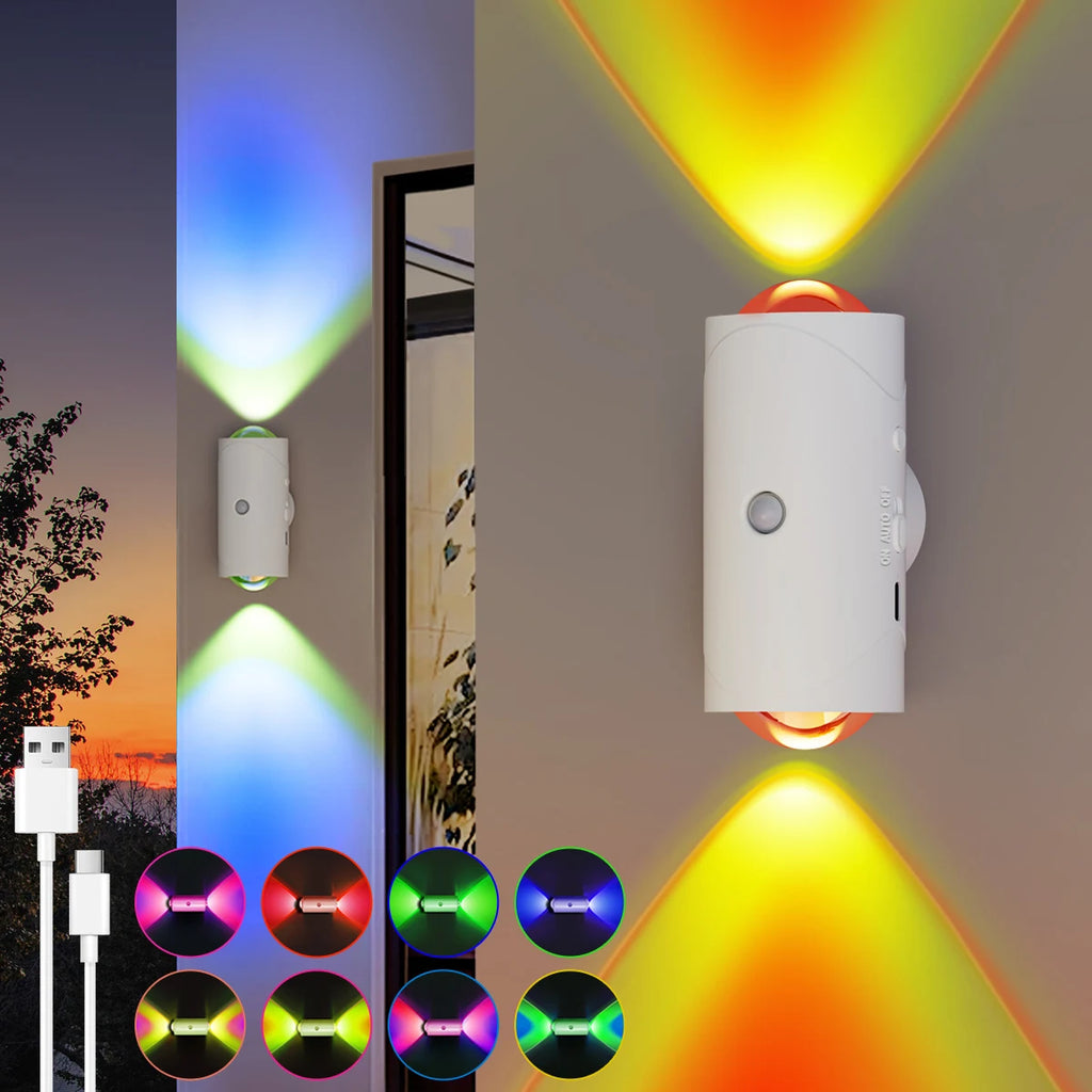 Rechargeable LED Night Lights with Motion Sensor Wall Lights, RGB Gradient Ambient Light, Dimmable Indoor Lamps, Magnetic Step L