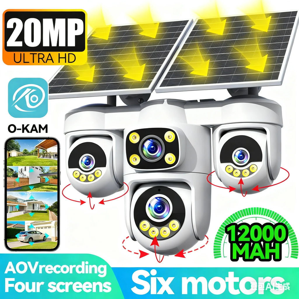 No Wiring Needed! Solar Security Camera 20MP, 360° Auto Tracking, Permanent Power, Full Color Night Vision, 2-Way Audio, IP66