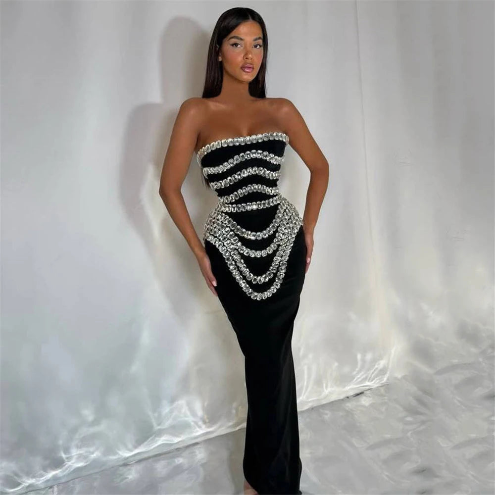 Women New Arrival Sexy Strapless Beading Bandage Dress Bodycon Clothes Club Party Evening Elegant Dresses