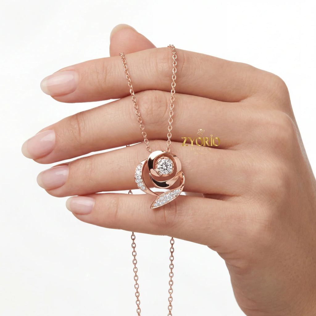 Silver Rose Gold Plated Diamond Pendant Necklace Luxury Engagement Wedding Party Jewelry Sparkling Diamond Women