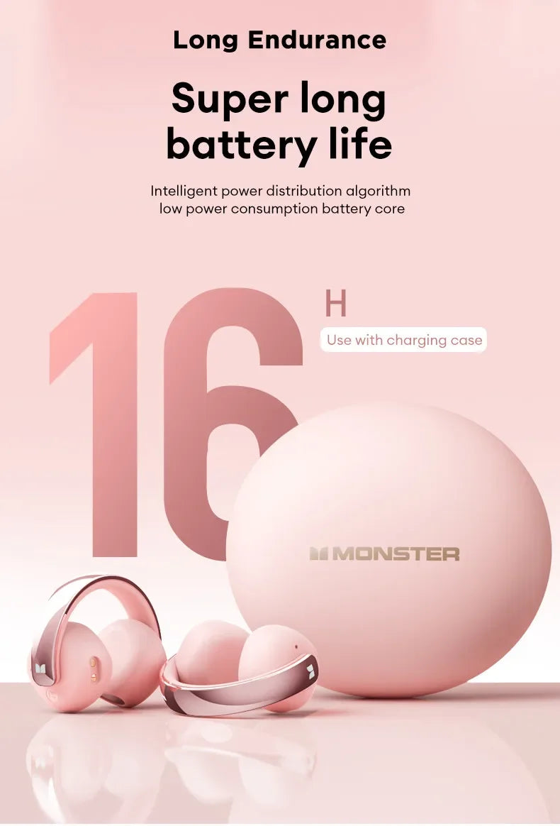 Choice Original Monster XKT30 TWS Wireless Bluetooth 5.4 Ear Clip Touch Earphones Deep Bass Noise Reduction Gaming Headset