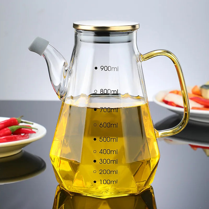 500/800ml Cooking Seasoning Bottle Dispenser Glass Olive Oil Sauce Vinegar Pot Bottles with Handle Lid Kitchen Cooking Container