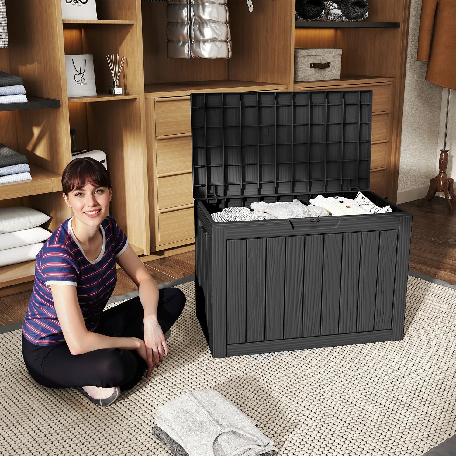 45Gallon Waterproof Outdoor Storage Box,Resin Deck Box,Lockable Outside Storage Box Container for Patio Furniure