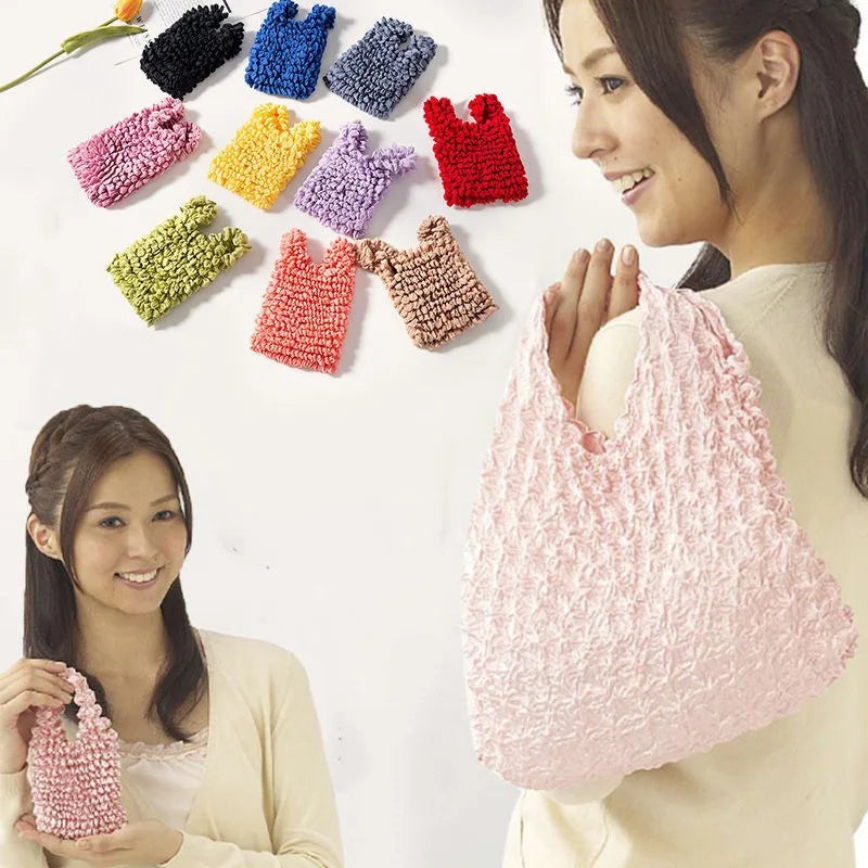 New Bubble Bags Expansion Fold Pleated Flexible Stretch Mini Shopping Bag Large Capacity Elastic Portable Handbag Storage Bag