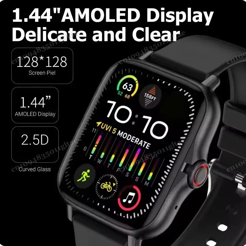 New Smart Watch Android Phone 1.44''Inch Color Screen Bluetooth Call Blood Oxygen/Pressure Monitoring Smart Watch Women Men HT30