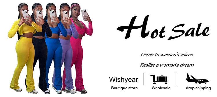 Fashion Solid 3 Pieces Sets Women Long Sleeve Crop Tops+Tanks+Flare Pants Active Fitness  Jogging Tracksuits Streetwear Outfits